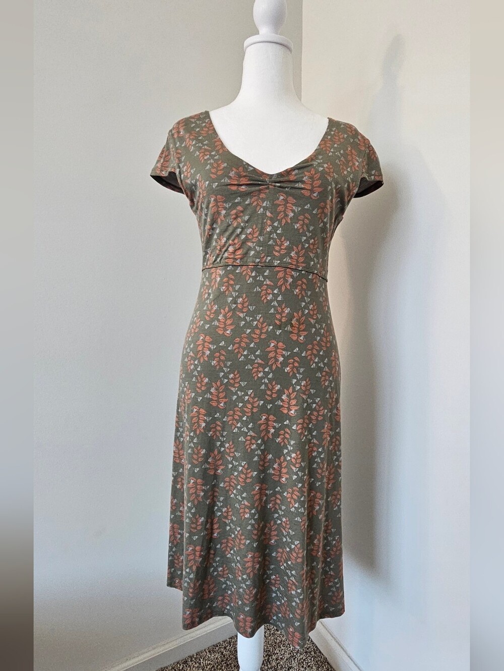 Toad&Co Rosemarie Dress Olive Green Floral with Rust Accents